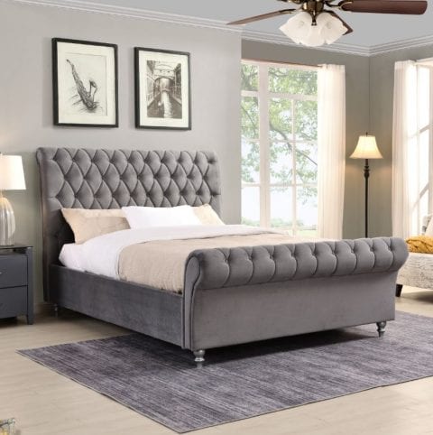 Kennedy Bed Dark Grey Velour Bedframe - Top Drawer Cork