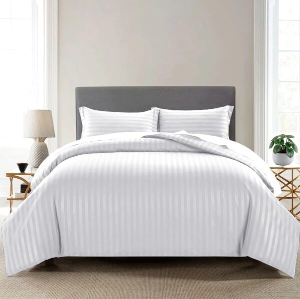 200 thread White luxury  percale self striped Duvet cover  set - Image 3