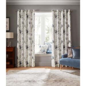 Laura Ashley Pallington Bloom Smoke Blue Ready Made Curtains