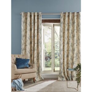 Laura Ashley Pussy Willow Offwhite/Seaspray EYELET HEADING Curtains