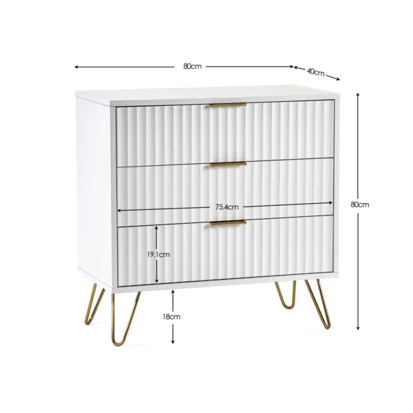 Masion 3 Drawer chest- Matt White - Image 4