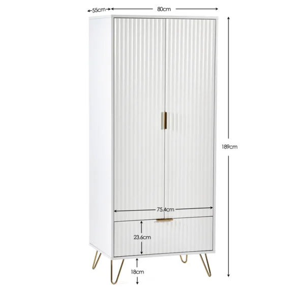 Masion 2 door 1 drawer wardrobe- Matt White - Image 3
