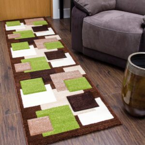 FLOOR  RUNNER  2 SIZES   TEMPO SQUARE BROWN/GREEN