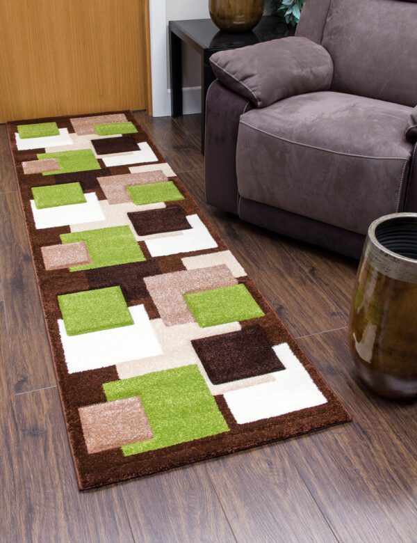 FLOOR  RUNNER  2 SIZES   TEMPO SQUARE BROWN/GREEN