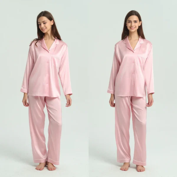 Ladies Pure Silk Pink Pyjamas - Image 3
