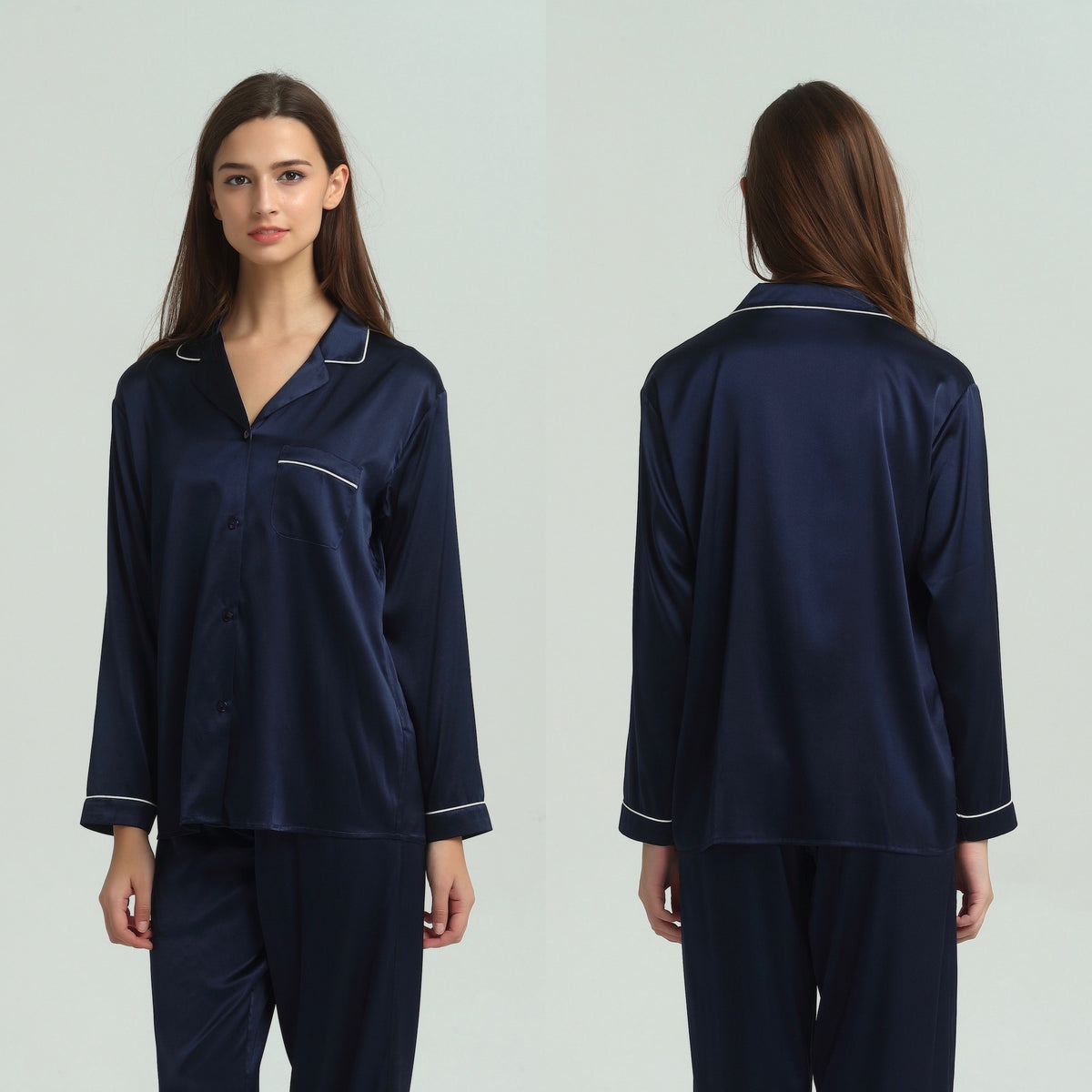 Ladies Pure Silk Navy Pyjamas - Image 4
