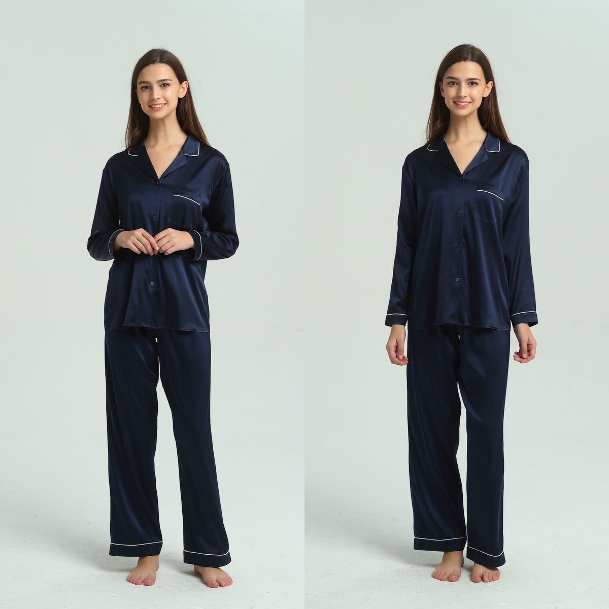 Ladies Pure Silk Navy Pyjamas