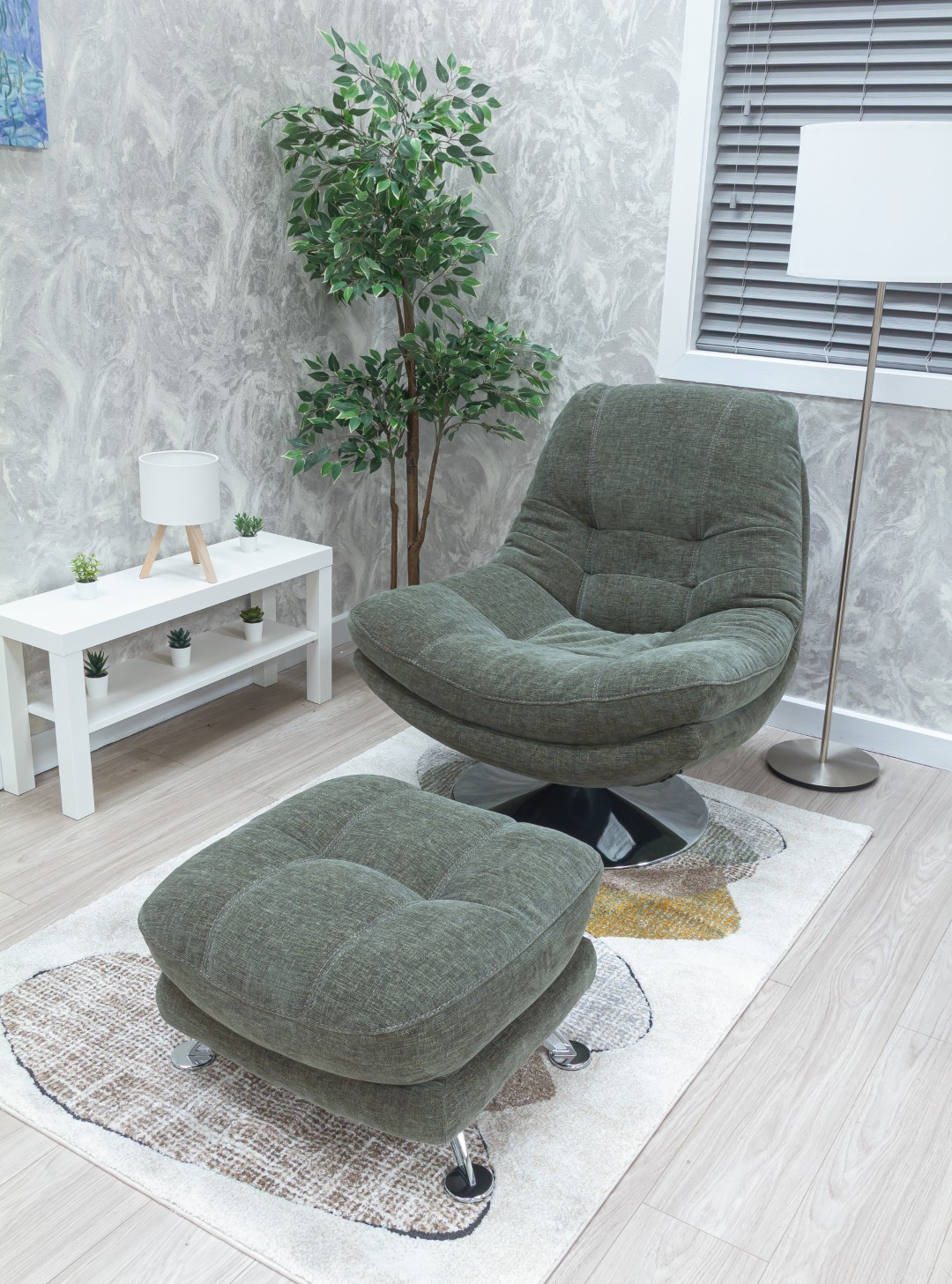 SUSI SWIVEL CHAIR + FOOTSTOOL Nature Sage Green