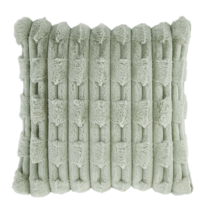 CARVED FAUX FUR CUSHION GREEN - Image 4