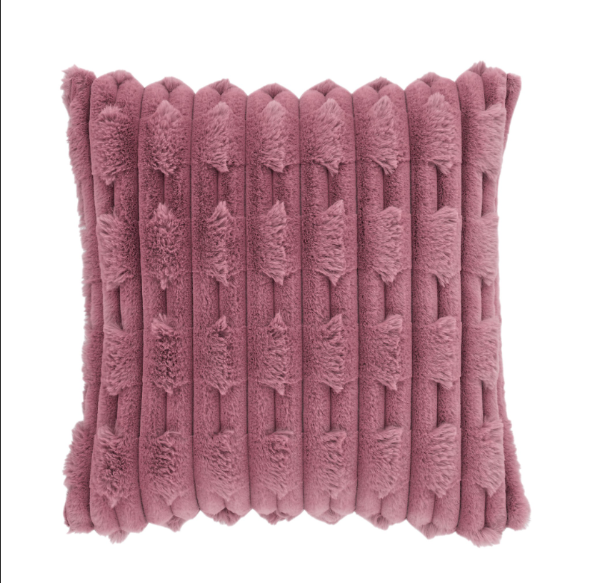 CARVED FAUX FUR CUSHION PINK - Image 4